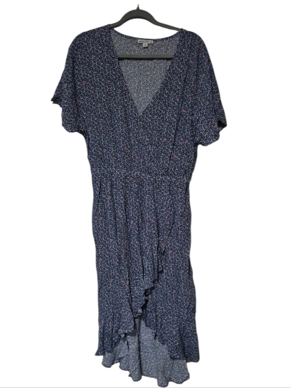 J.Crew Mercantile Size Medium Blue Floral Faux Wrap Midi Dress Hi Lo Hem